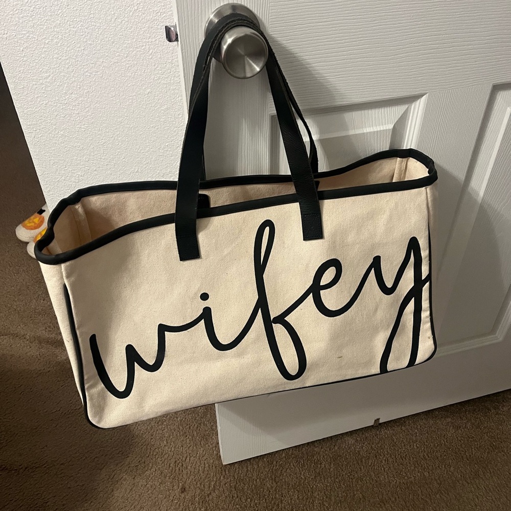 Wifey Canvas Tote Bag - Cream and Black